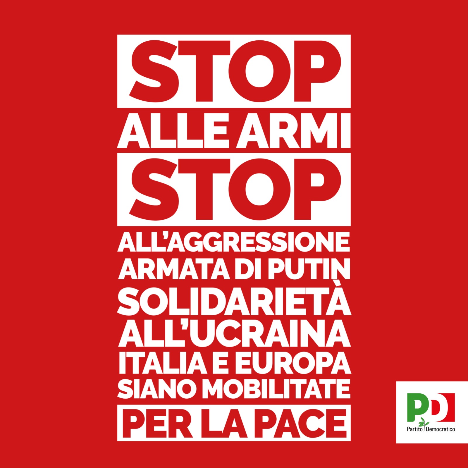 Stop alle armi, stop all’aggressione all’Ucraina
